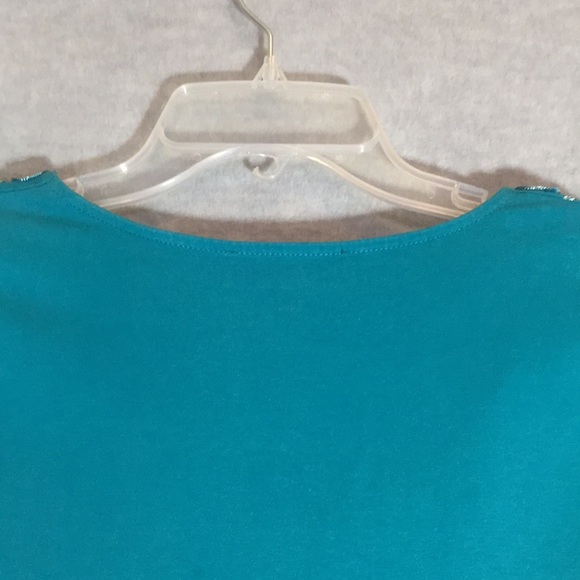 JONES NEW YORK Soft Comfy Cotton Spandex Stretchy Knit Metallic Trim Tunic Top - Picture 4 of 16